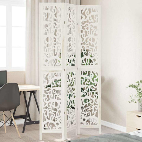 Room Divider 3 Panels White Solid Wood Paulownia 358736