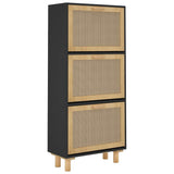 Shoe Cabinet Black 52x25x115 cm Engineered Wood&Natural Rattan 345649