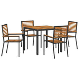 Garden Dining Set 5 pcs Black and Wood Poly Rattan 3365436