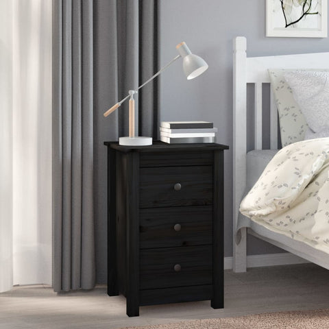 ZNTS Bedside Cabinet Black 40x35x61.5 cm Solid Wood Pine 813707