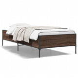 ZNTS Bed Frame Brown Oak 75x190 cm Small Single Engineered Wood and Metal 844995