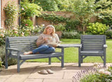 Wooden Garden Furniture Set with Parasol Hole, 1 Chair, 1 Bench and Detachable Table, Grey Embossed T3398P551587