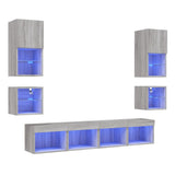 8 Piece TV Wall Units with LED Grey Sonoma Engineered Wood 3216595