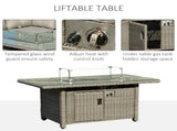 8-Seater Outdoor PE Rattan Sofa Set Conversation Set w/ Fire Pit Table, L-Shape Sofa, Footstool and T3398P320001