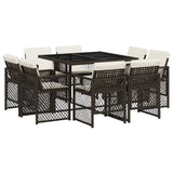 9 Piece Garden Dining Set with Cushions Brown Poly Rattan 3210837