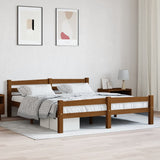 Bed Frame Honey Brown Solid Pine Wood, Plywood Double Size 322079