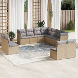 ZNTS 11 Piece Garden Sofa Set with Cushions Beige Poly Rattan 3217819