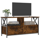 TV Cabinet Smoked Oak 90x33x45 cm Engineered Wood&Iron 831795