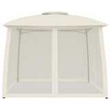 Gazebo with Double Roof and Mesh Walls Cream 2.93x2.93 m Steel 368448