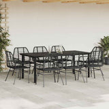 9 Piece Garden Dining Set Black Poly Rattan Glass 3334540
