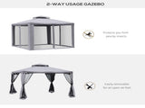 3 x 3 m Metal Gazebo, Garden Pavillion, Double Roof Outdoor Canopy Shelter with Mesh Sidewalls, Grey T3398P317716