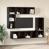 TV Cabinet Set Wall-mounted 4 pcs Black Oak Engineered Wood 3393223