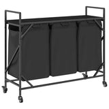 Laundry Basket 3 Compartments with Wheels Black Oak 859090