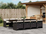 9 Piece Garden Dining Set with Cushions Black Poly Rattan 3210558
