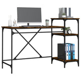 Desk with Shelves Smoked Oak 135x50x90 cm Engineered Wood&Iron 826711