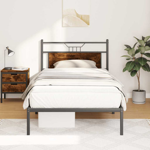 Bed Frame without Mattress Smoked Oak 107x203 cm Engineered Wood 4106739