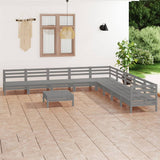 10 Piece Garden Lounge Set Solid Wood Pine Grey 3083121