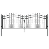 Fence Gate with Spear Top with Lock Grey 305 x 100 cm Steel 42009043