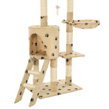Cat Tree with Sisal Scratching Posts 138 cm Beige Paw Prints 170581