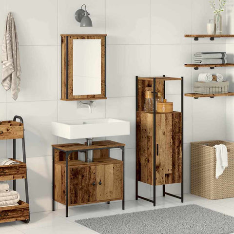 Bathroom Furniture Set with Door 3 pcs Brown 33 x 33 x 120.5 cm 3332560