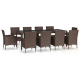 ZNTS 11 Piece Garden Dining Set with Cushions Brown Poly Rattan 3187449