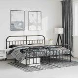 Bed Frame Black Powder-Coated Steel Large Bed Frame Rectangular 353658