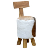 Stool Goatskin Leather and Solid Teak Wood 285206