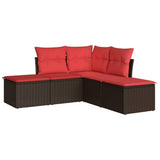 5 Piece Garden Sofa Set with Cushions Brown Poly Rattan 3217724