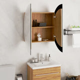 Bathroom Cabinet with Round Mirror&LED Oak 54x54x17.5 cm 345590