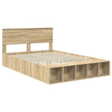 Bed Frame with Shelf Sonoma Oak 150 x 200 cm Engineered Wood 3408356