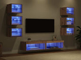 TV Cabinet with LED Strip Lights 8 pcs Artisan Oak Glass 3402939