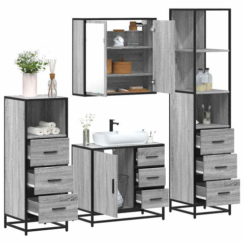 ZNTS 4 Piece Bathroom Furniture Set Grey Sonoma Engineered Wood 3301258