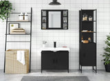 3 Piece Bathroom Cabinet Set Black Engineered Wood 3214740