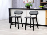 Set of Two Wooden Classic Bar Stools, with Faux Leather Seats - Black T3398P343073