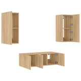 4 Piece TV Wall Units with LED Sonoma Oak Engineered Wood 3216806