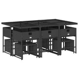 11 Piece Garden Dining Set with Cushions Black Poly Rattan 3211327