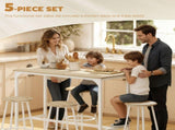 5 Piece Bar Table Set for 4 with Stools, Metal Frame, Footrest for Kitchen Natural Wood T3398P554304