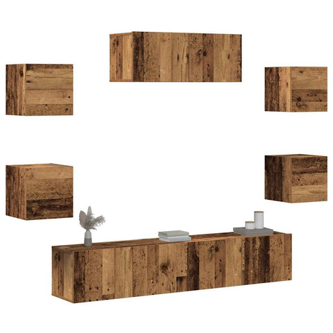 ZNTS 5 Piece TV Cabinet Set Wall-mounted Old Wood 3329207