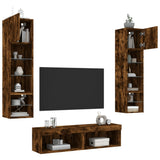 6 Piece TV Wall Units with LED Smoked Oak Engineered Wood 3216626