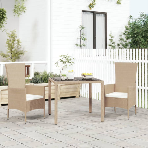 Garden Table with Glass Top Beige Poly Rattan&Tempered Glass 319550