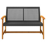 Garden Bench Black 112 cm Poly Rattan and Acacia Wood 367598