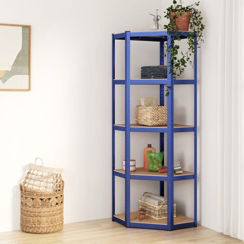 5-Layer Corner Shelf Blue Steel&Engineered Wood 152861