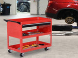 3-Tier Tool Trolley Cart Storage Shelf Roller Cabinet DIY Box Garage Workshop with Drawer Red T3398P344479