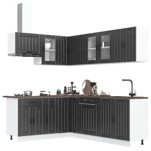 ZNTS 11 Piece Kitchen Cabinet Set Lucca Black Engineered Wood 3314892