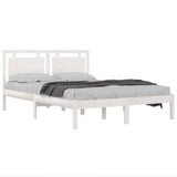 Bed Frame White Solid pinewood, Plywood Double 3105536