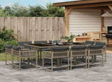 11 Piece Garden Dining Set with Cushions Grey Poly Rattan 3211568