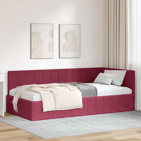 Corner Bed Frame with Headboard Wine red 100 x 200 cm Velvet 42016321