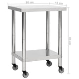 Kitchen Work Table with Wheels 80x45x85 cm Stainless Steel 51635
