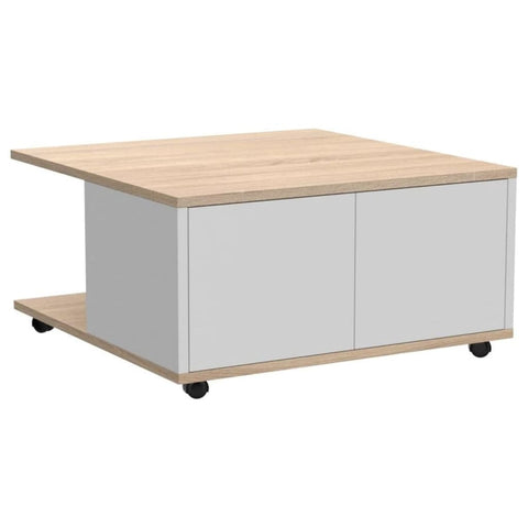 ZNTS FMD Mobile Coffee Table 70x70x36 cm Oak and Glossy White 428799