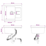 Kitchen Sink Single Basin Granite 62 x 50 x 20 cm Graphite 42053758